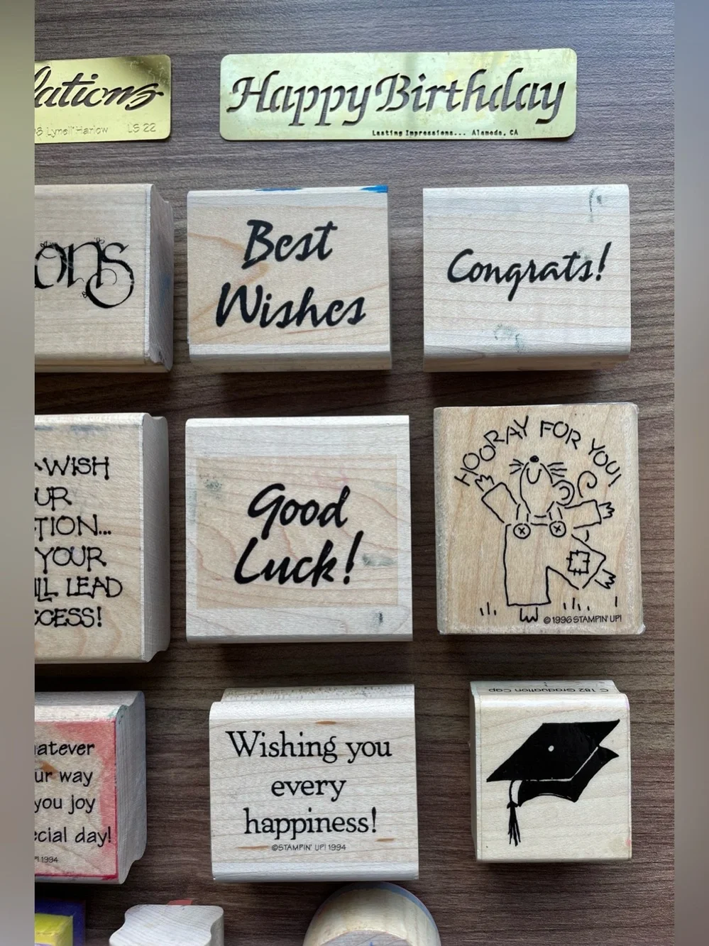 Vintage Stampin Up Wooden Stamp Lot - Milestone Celebration Graduation